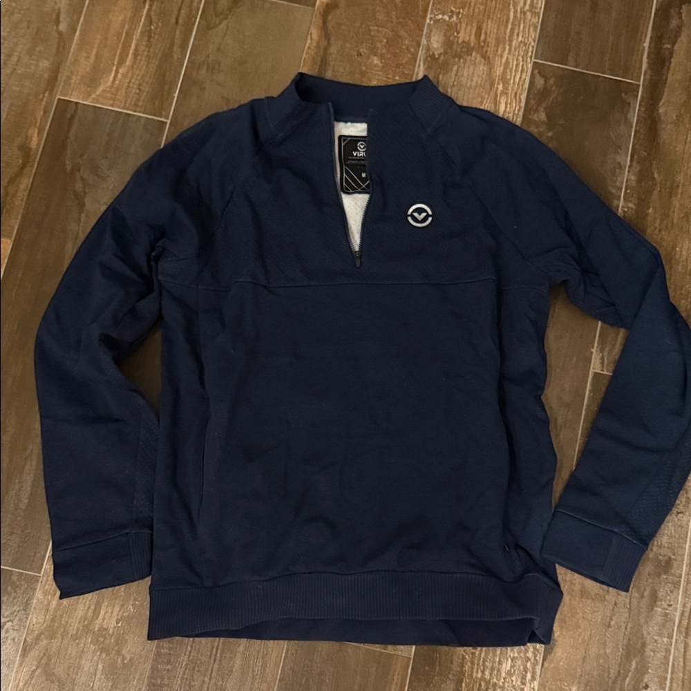 Virus Men's Dark Blue Zip Up Sweater